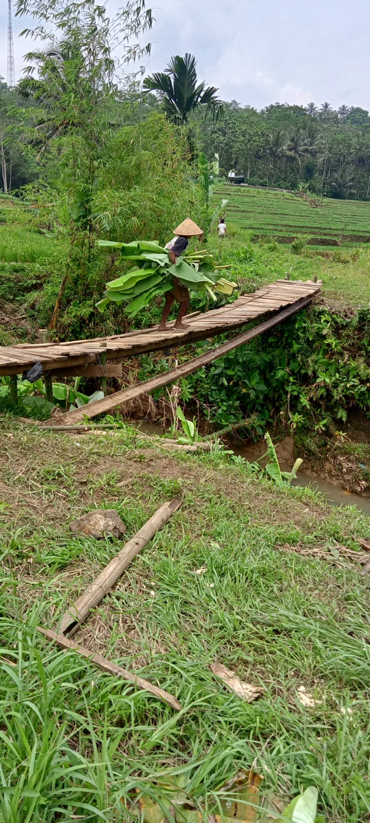 Prihatin ! Jalan Penghubung Antar Desa Kedung Wuluh Lor Karang Anyar Terputus Jembatan Terseret Banjir