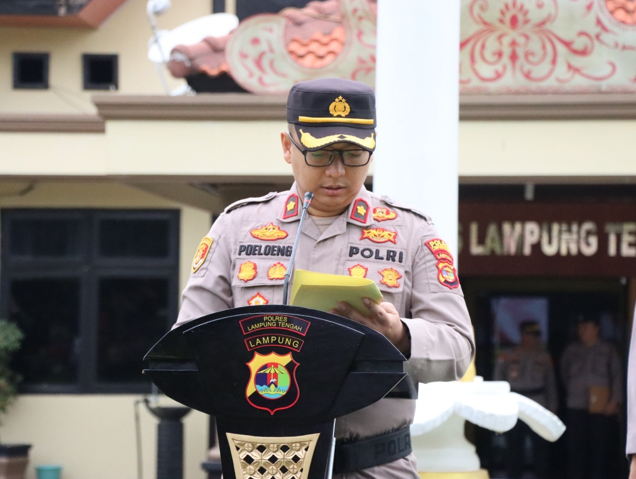 Upacara Korp Raport Kenaikan Pangkat 63 Personel Polres Lampung Tengah di Awal Tahun 2023