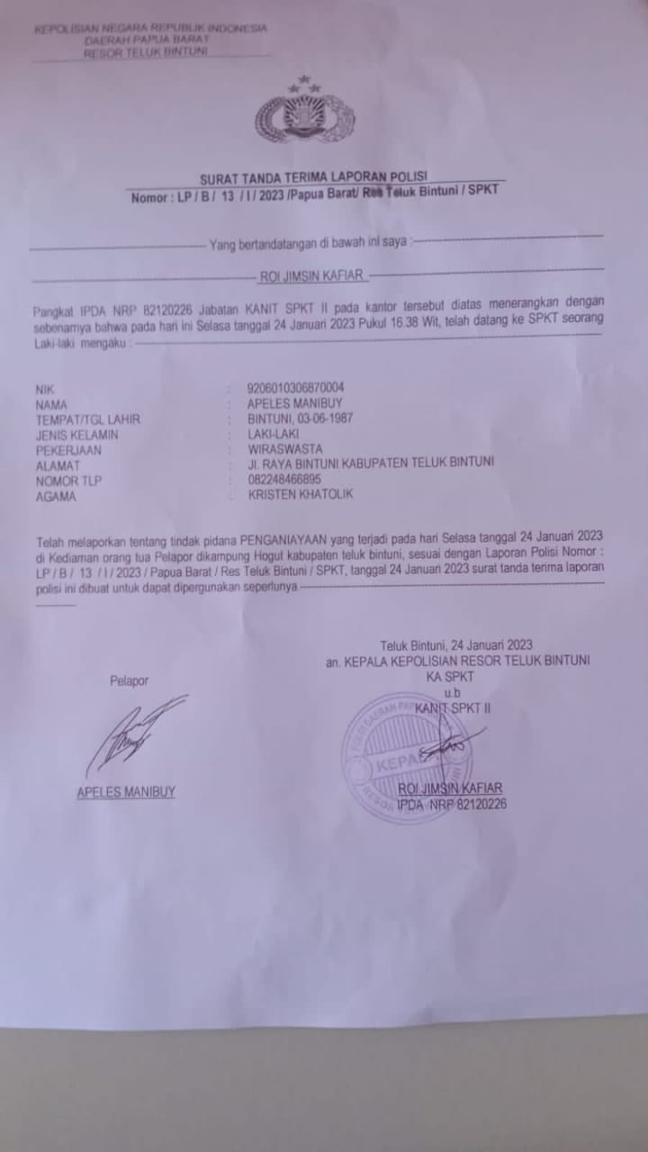 Parah Ketua Pembina DPC PDIP Teluk Bintuni Di Nilai Oleh Korban Tindak Kekerasan ( Ketua DPD PSI Bintuni ) Tidak Punya Etika Kemanusiaan