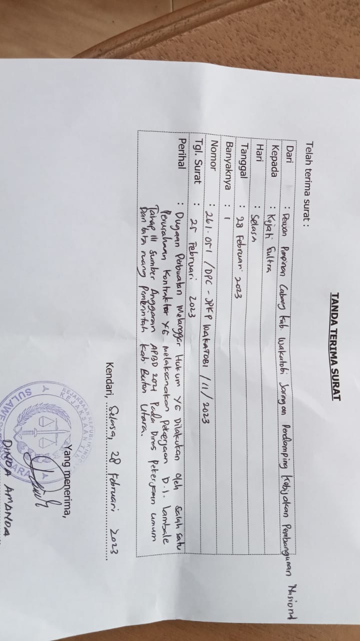DPC JPKP Nasional Wakatobi Resmi Melaporkan Kejaksaan Negeri Muna Dan Kontraktor PT Fatdeco Tama Waja Di Kejaksaan Negeri Tinggi Sulawesi Tenggara, Ada Apa ?
